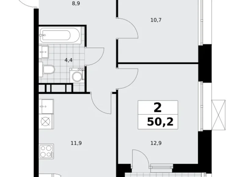 Квартира 2 комнаты 50 м² поселение Сосенское, Россия