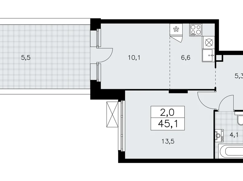 Wohnung 2 zimmer 45 m² poselenie Sosenskoe, Russland