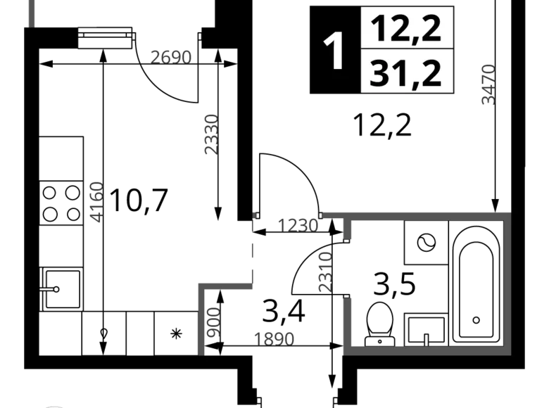 Wohnung 1 zimmer 31 m² Leninsky District, Russland