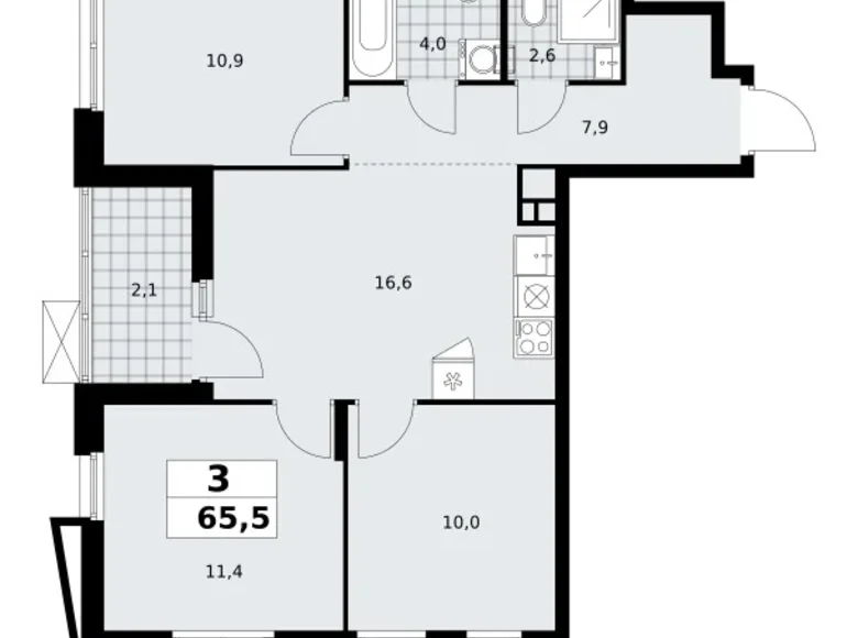 Apartamento 3 habitaciones 66 m² poselenie Sosenskoe, Rusia