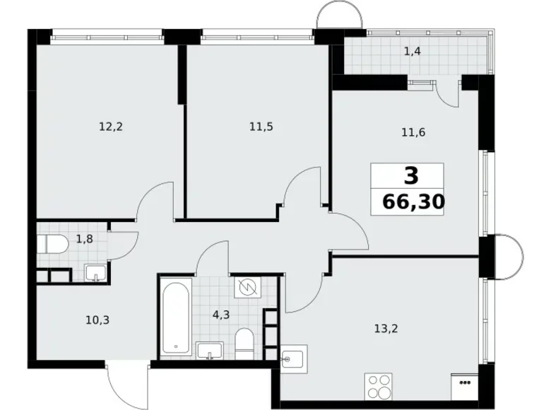 Apartamento 3 habitaciones 66 m² Postnikovo, Rusia