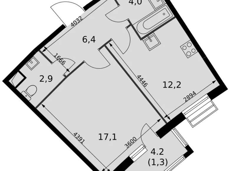 Apartamento 1 habitación 44 m² Razvilka, Rusia