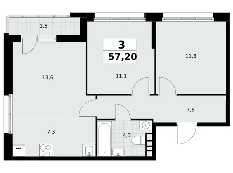 Wohnung 3 Zimmer 57 m² Postnikovo, Russland