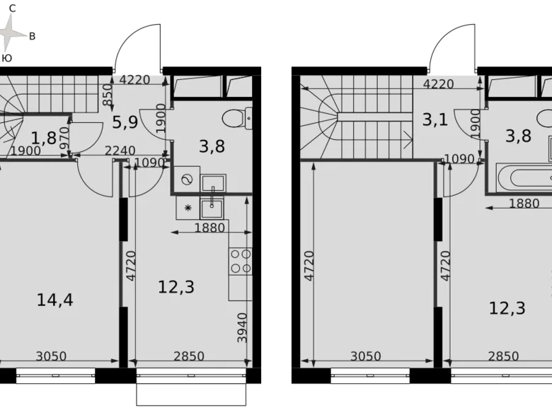 2 room apartment 57 m² Razvilka, Russia