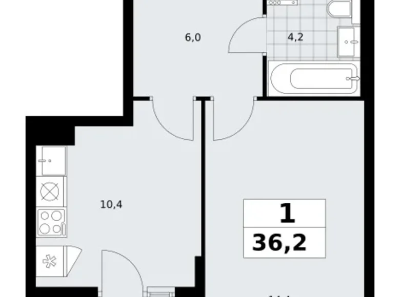 1 room apartment 36 m² Troitsk, Russia