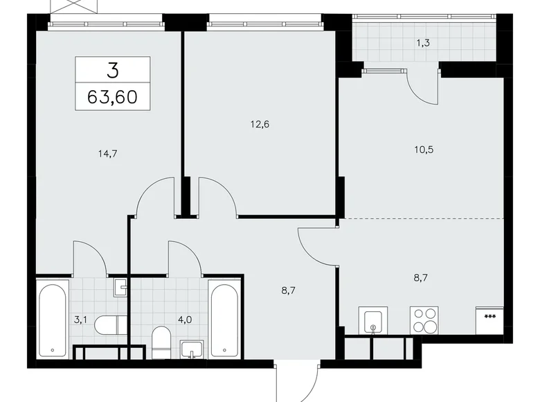 Apartamento 3 habitaciones 64 m² poselenie Sosenskoe, Rusia