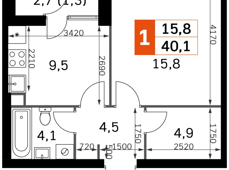 Appartement 1 chambre 40 m² Moscou, Fédération de Russie