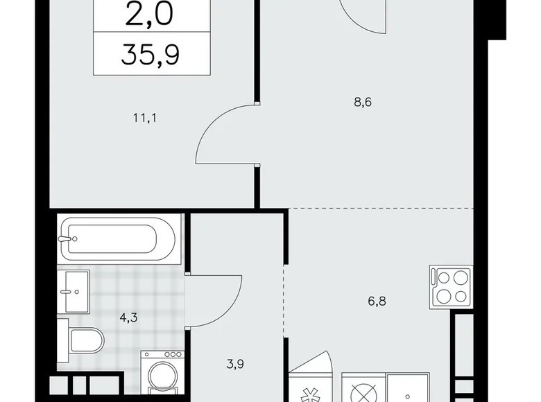 Appartement 2 chambres 36 m² poselenie Sosenskoe, Fédération de Russie