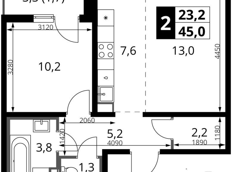 Квартира 2 комнаты 45 м² Ленинский район, Россия