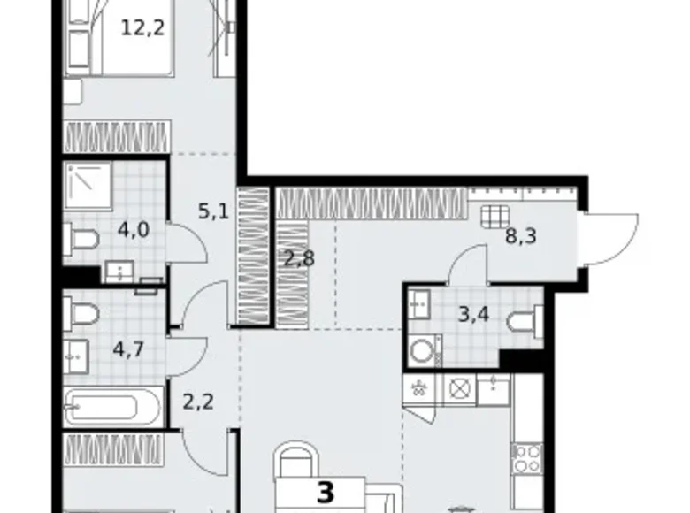 3 room apartment 88 m² Kommunarka, Russia