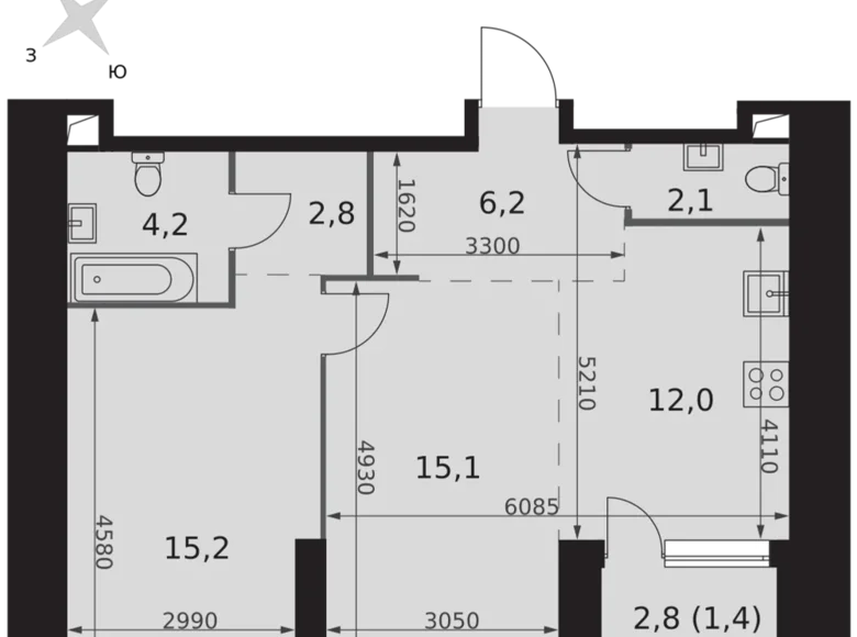 Wohnung 2 zimmer 59 m² Konkovo District, Russland