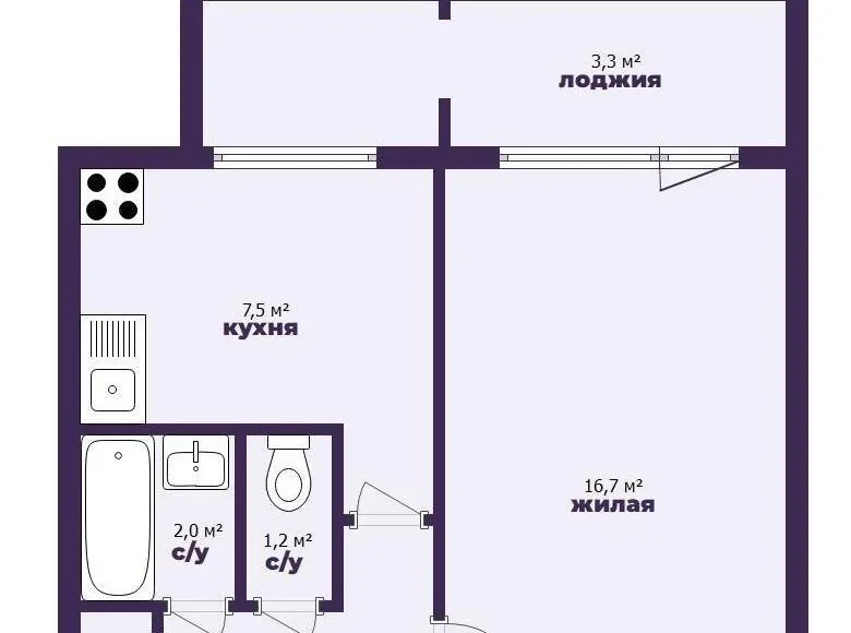 1 room apartment 37 m² Minsk, Belarus