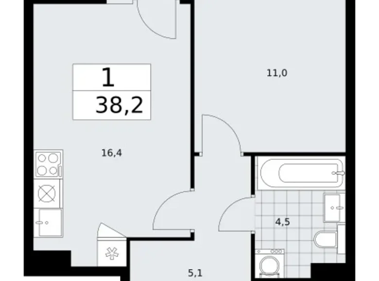 Appartement 1 chambre 38 m² Troïtsk, Russie