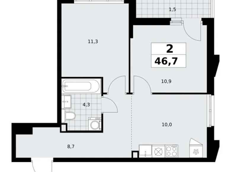 Квартира 2 комнаты 47 м² район Троицк, Россия