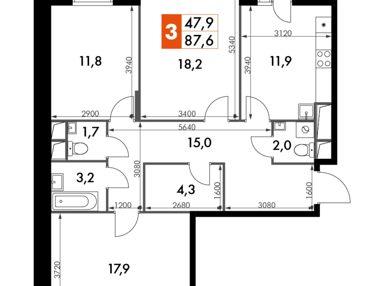 Mieszkanie 3 pokoi 88 m² Razvilka, Rosja