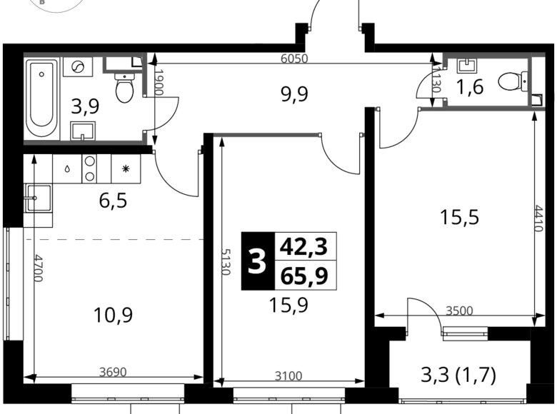 Apartamento 3 habitaciones 66 m² Potapovo, Rusia