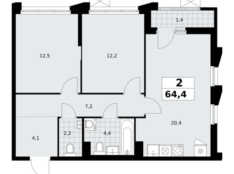 Wohnung 2 zimmer 64 m² Troizk, Russland