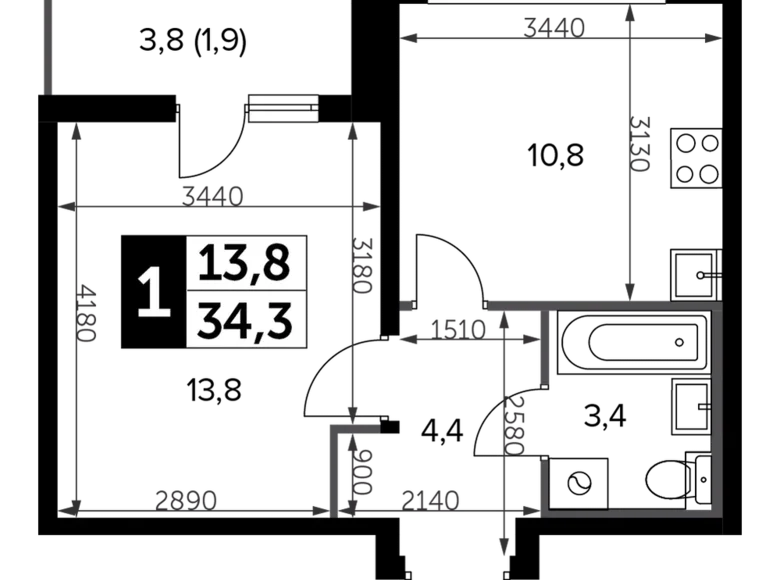 Appartement 1 chambre 35 m² Leninsky District, Russie