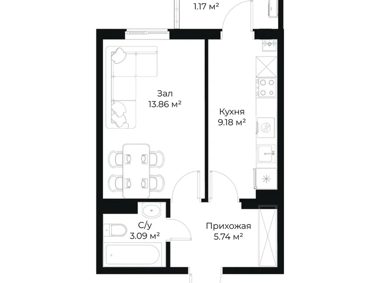 Квартира 1 комната 33 м² Ташкент, Узбекистан