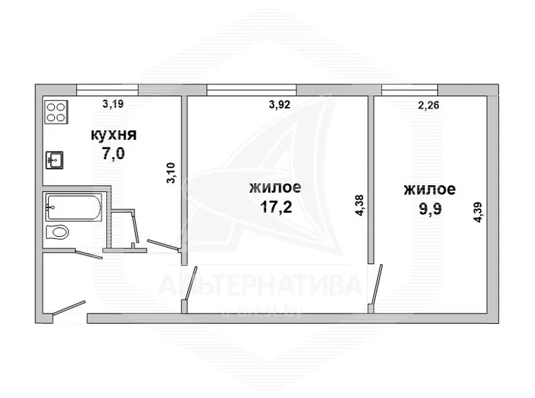 Wohnung 2 zimmer 40 m² Kamenez, Belarus