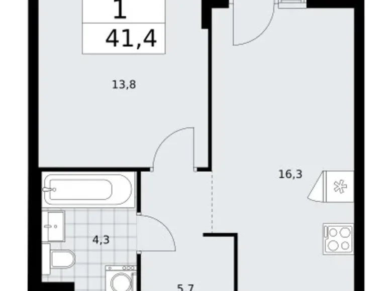 Квартира 1 комната 41 м² район Троицк, Россия