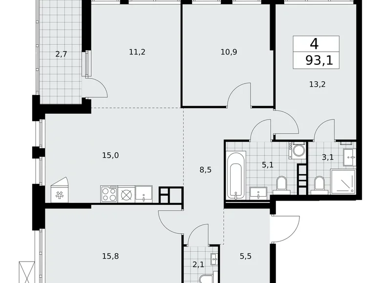 Квартира 4 комнаты 93 м² Москва, Россия