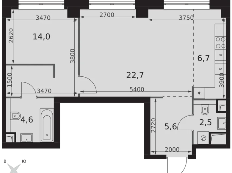 Wohnung 2 zimmer 56 m² Nordwestlicher Verwaltungsbezirk, Russland