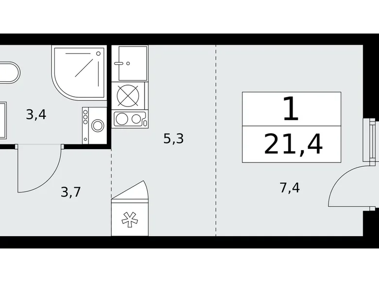 1 room apartment 21 m² poselenie Sosenskoe, Russia