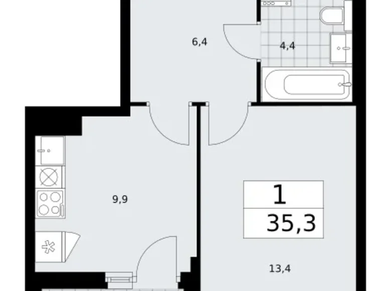 Wohnung 1 zimmer 35 m² Troizk, Russland