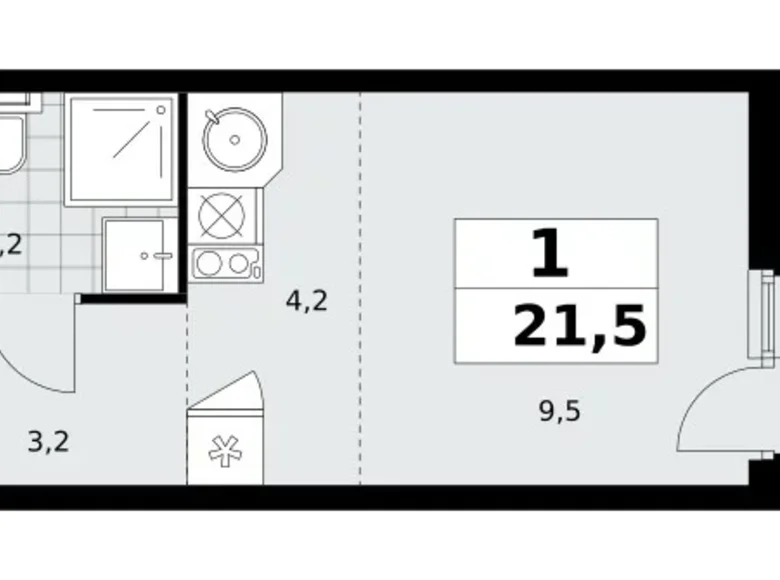 1 room apartment 22 m² Moscow, Russia