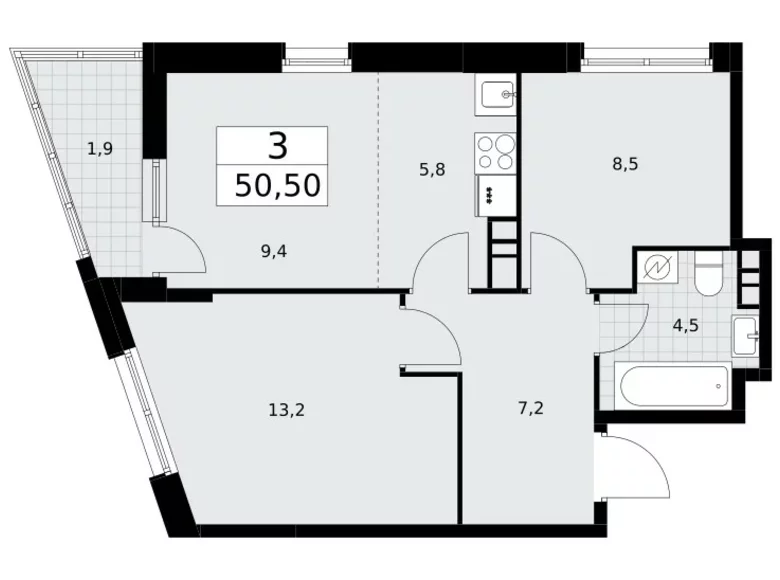 Wohnung 3 Zimmer 51 m² Postnikovo, Russland