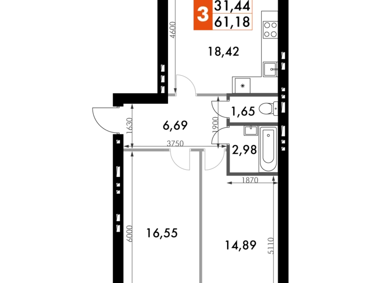 Mieszkanie 2 pokoi 61 m² Naro-Fominskiy gorodskoy okrug, Rosja