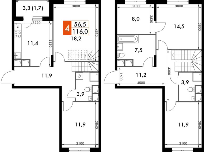 Appartement 4 chambres 116 m² Razvilka, Fédération de Russie