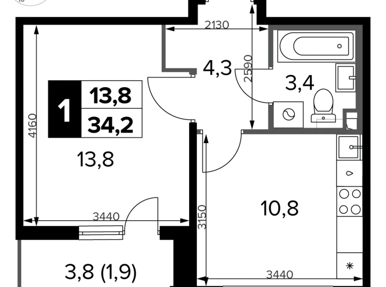 Квартира 1 комната 34 м² Potapovo, Россия