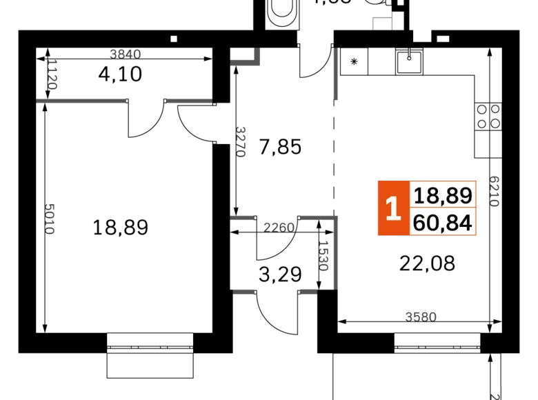 Appartement 1 chambre 61 m² Odincovskiy gorodskoy okrug, Fédération de Russie