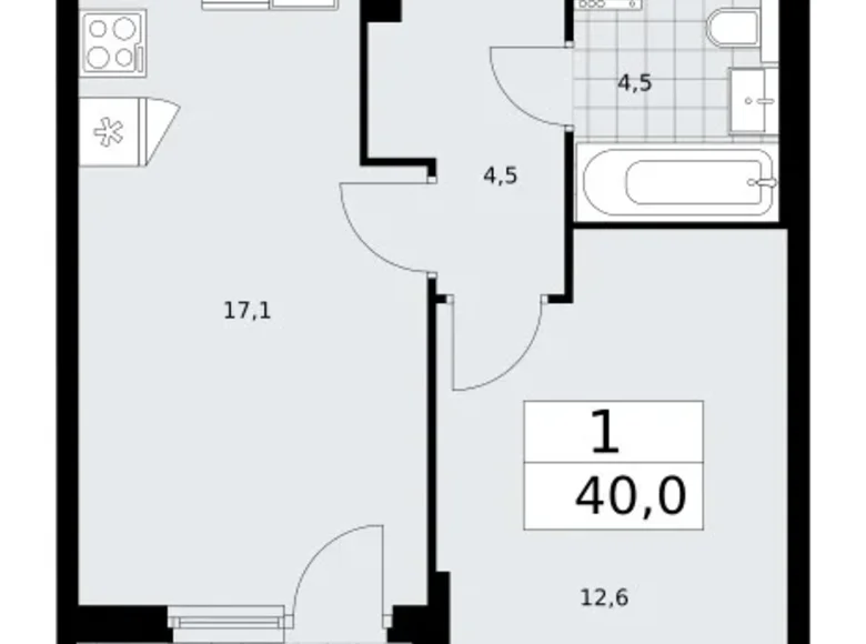 Wohnung 1 zimmer 40 m² Troizk, Russland