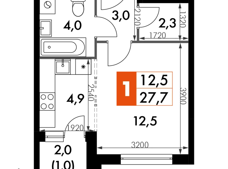 Estudio 1 habitación 28 m² Razvilka, Rusia