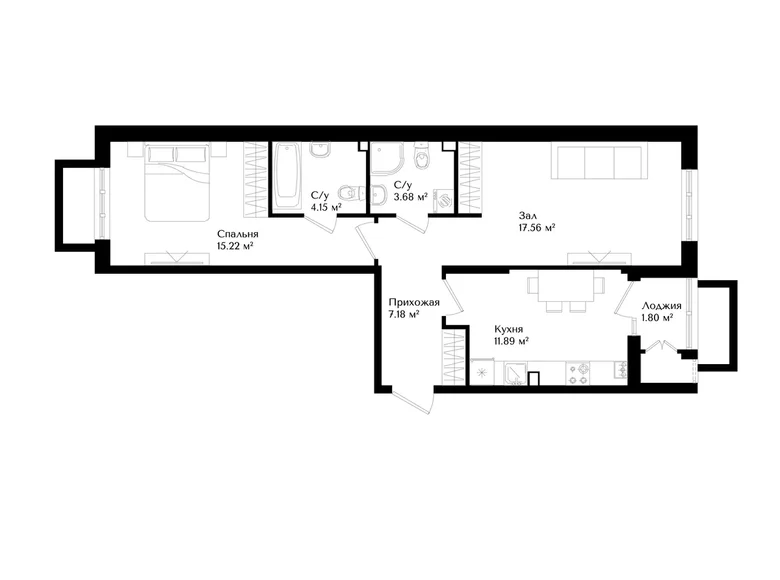 Квартира 2 комнаты 60 м² Ташкент, Узбекистан