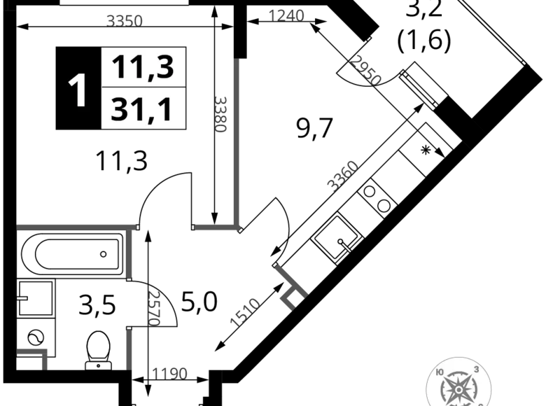 Квартира 1 комната 31 м² Химки, Россия