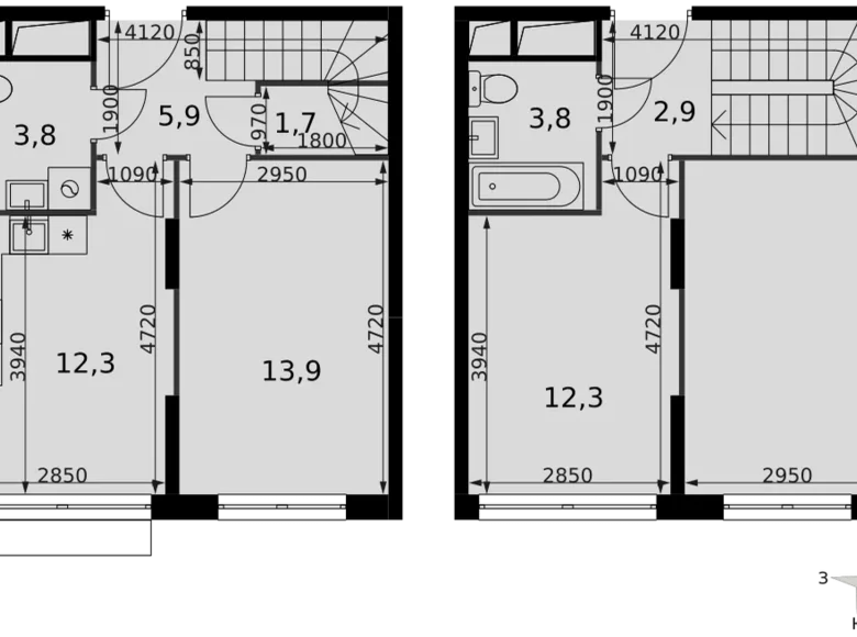 2 room apartment 57 m² Razvilka, Russia