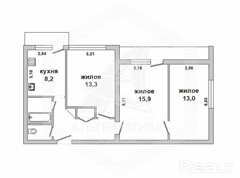 Apartment 63 m² Brest, Belarus