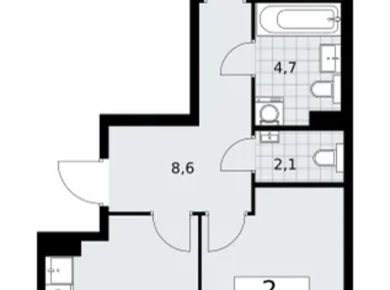 2 room apartment 55 m² Troitsk, Russia