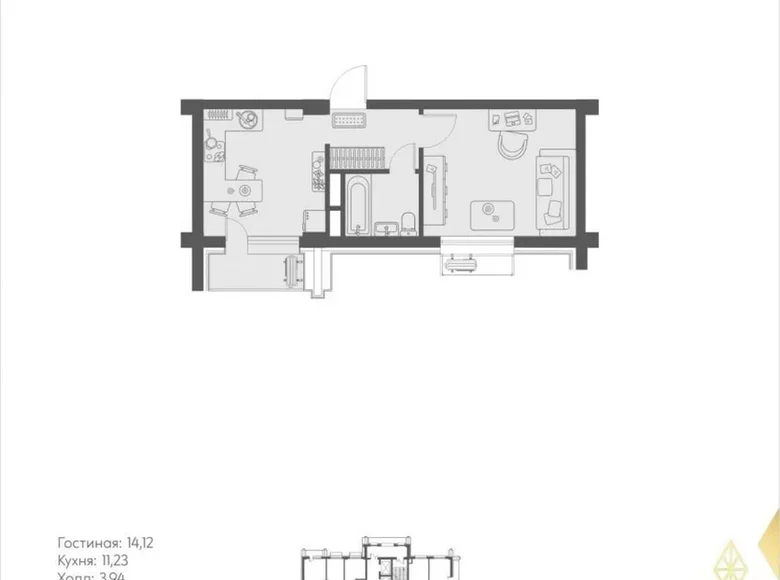 Квартира 1 комната 33 м² Ташкент, Узбекистан