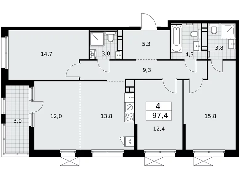 4 room apartment 97 m² Moscow, Russia