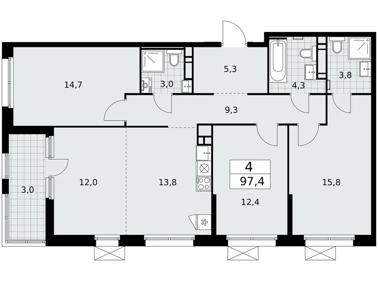 Appartement 4 chambres 97 m² Moscou, Fédération de Russie