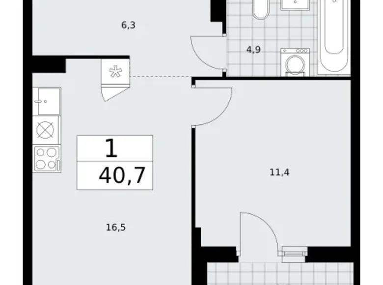 Mieszkanie 1 pokój 41 m² Troick, Rosja