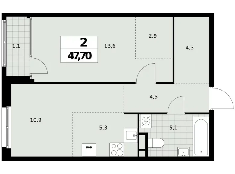 2 room apartment 48 m² Northern Administrative Okrug, Russia