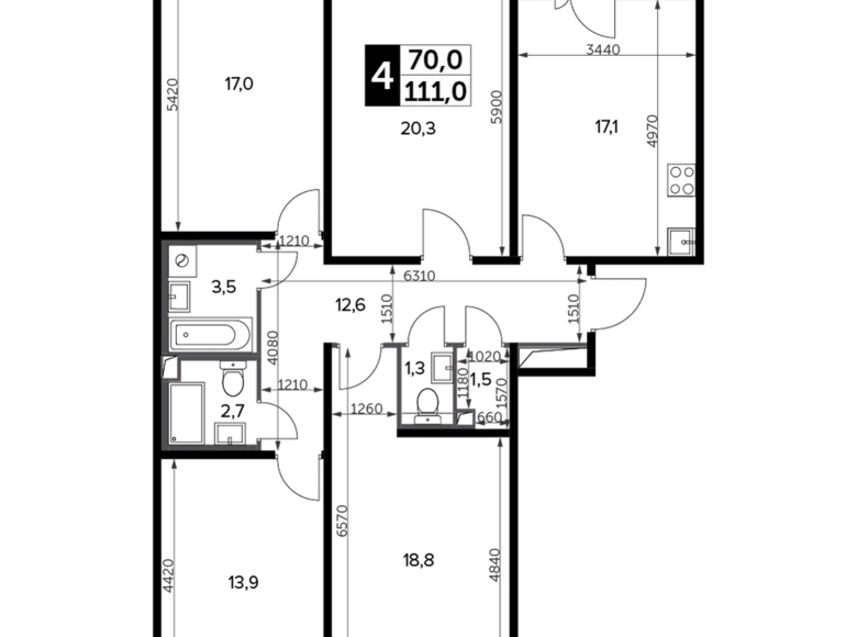 4 room apartment 113 m² Leninsky District, Russia