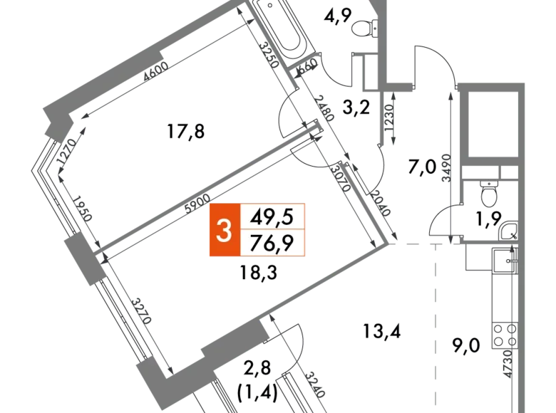 Mieszkanie 3 pokoi 77 m² Konkovo District, Rosja