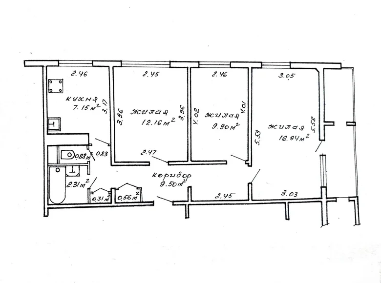 3 room apartment 60 m² Minsk, Belarus